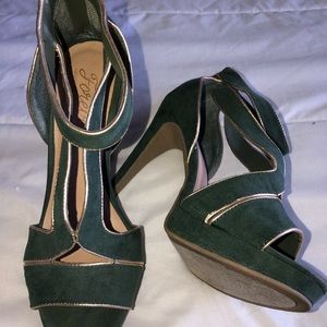 Olive Green Peep Toe Platform Heels